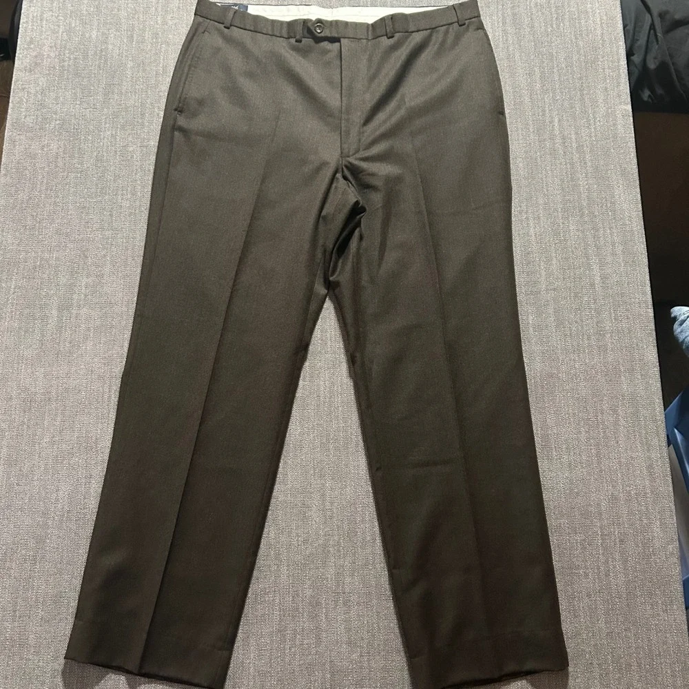 Brooks Brothers 346 Dress Pants Mens 39x30 Brown 100% Wool Flat Front Trousers